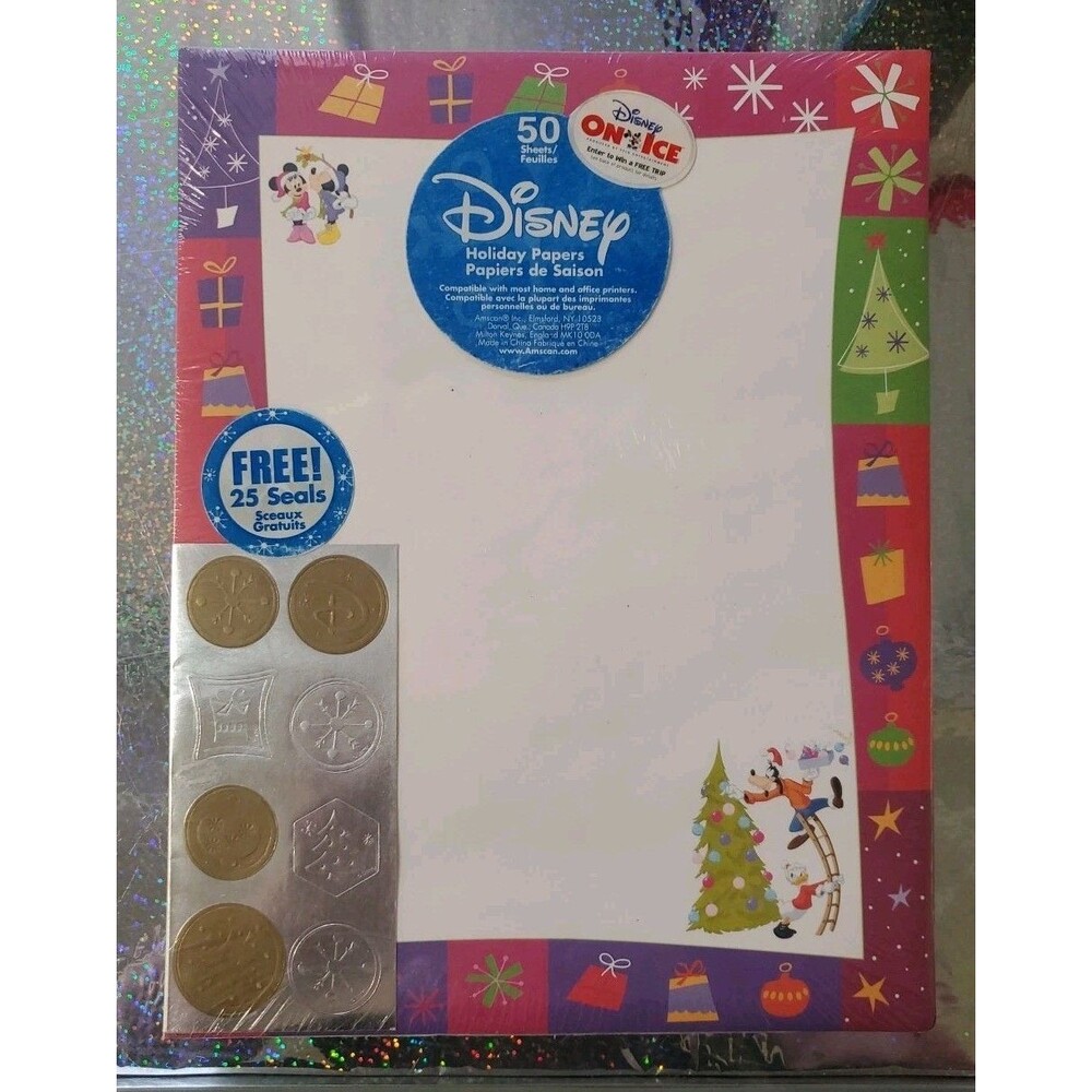Disney Holiday Papers Printer Stationery Mickey Minnie Mouse Goofy Donald Sealed